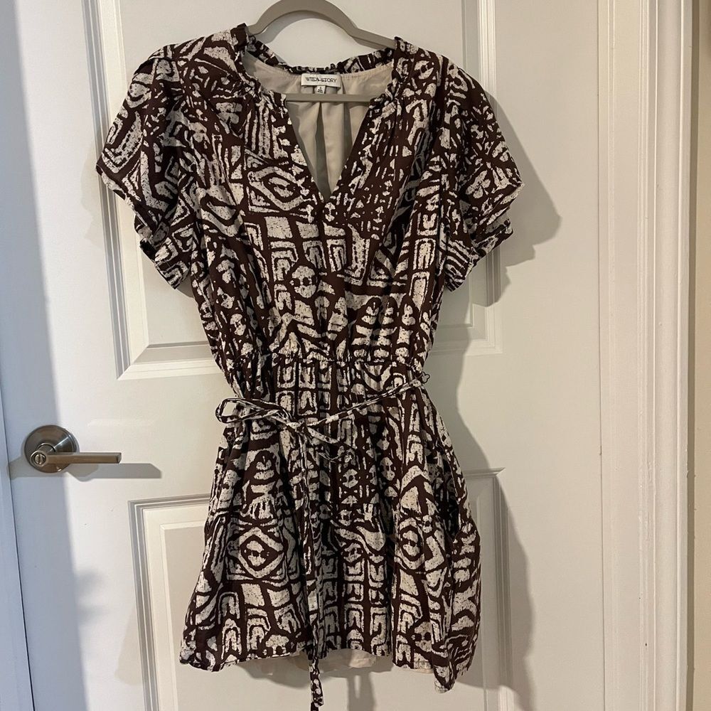 Willa Story Brown & Cream Tribal Print Dress - Size L